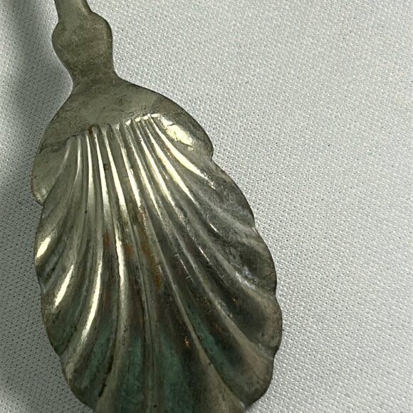 Vintage Brazil Silver Sugar Spoon Monogram Shell Shape 5.5" Long Silverplate - Picture 4 of 7